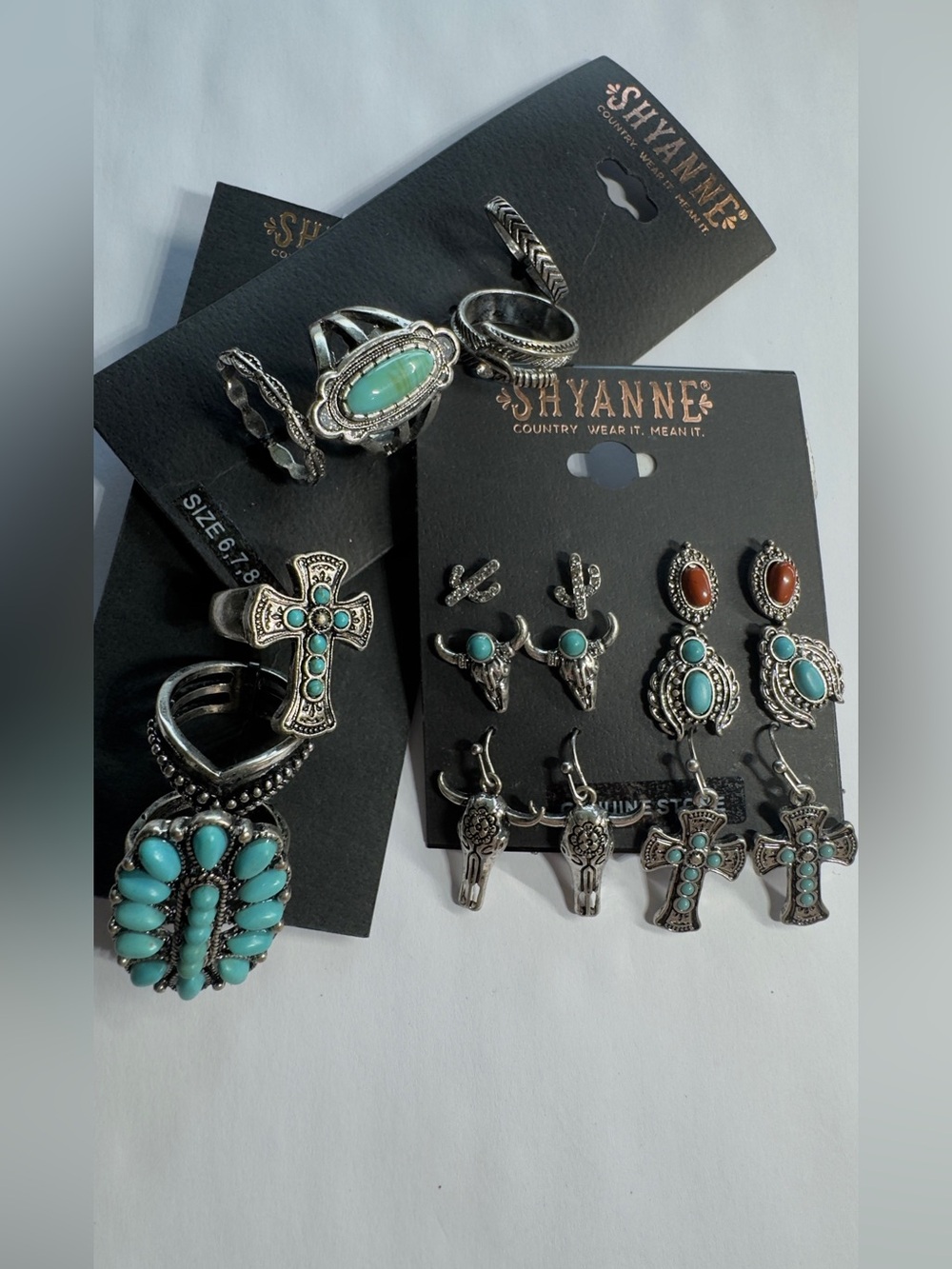 Shyanne Silver-Tone Rings & Earrings Set with Turquoise Accents